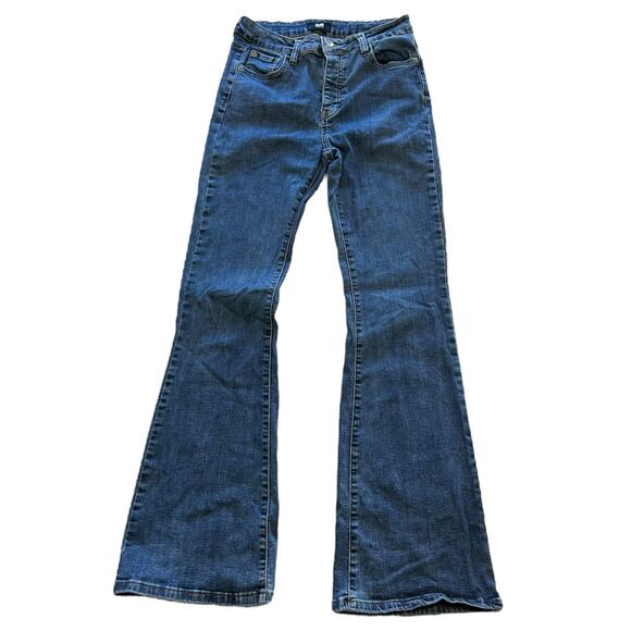 Womens Jeans Size 7 Flare Denim Button Fly 70s Retro Hippie Wide Leg Indie - Picture 1 of 10
